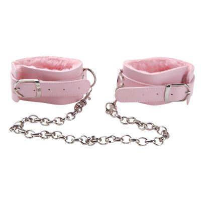 Grrl Toyz Pink Plush Ankle Cuffs with Chain