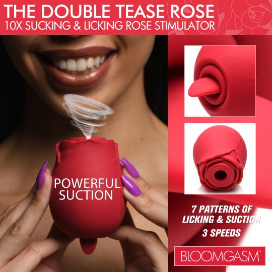 The Double Tease Rose 10X Sucking and Licking Silicone Stimulator: Sex Toy  Distributing
