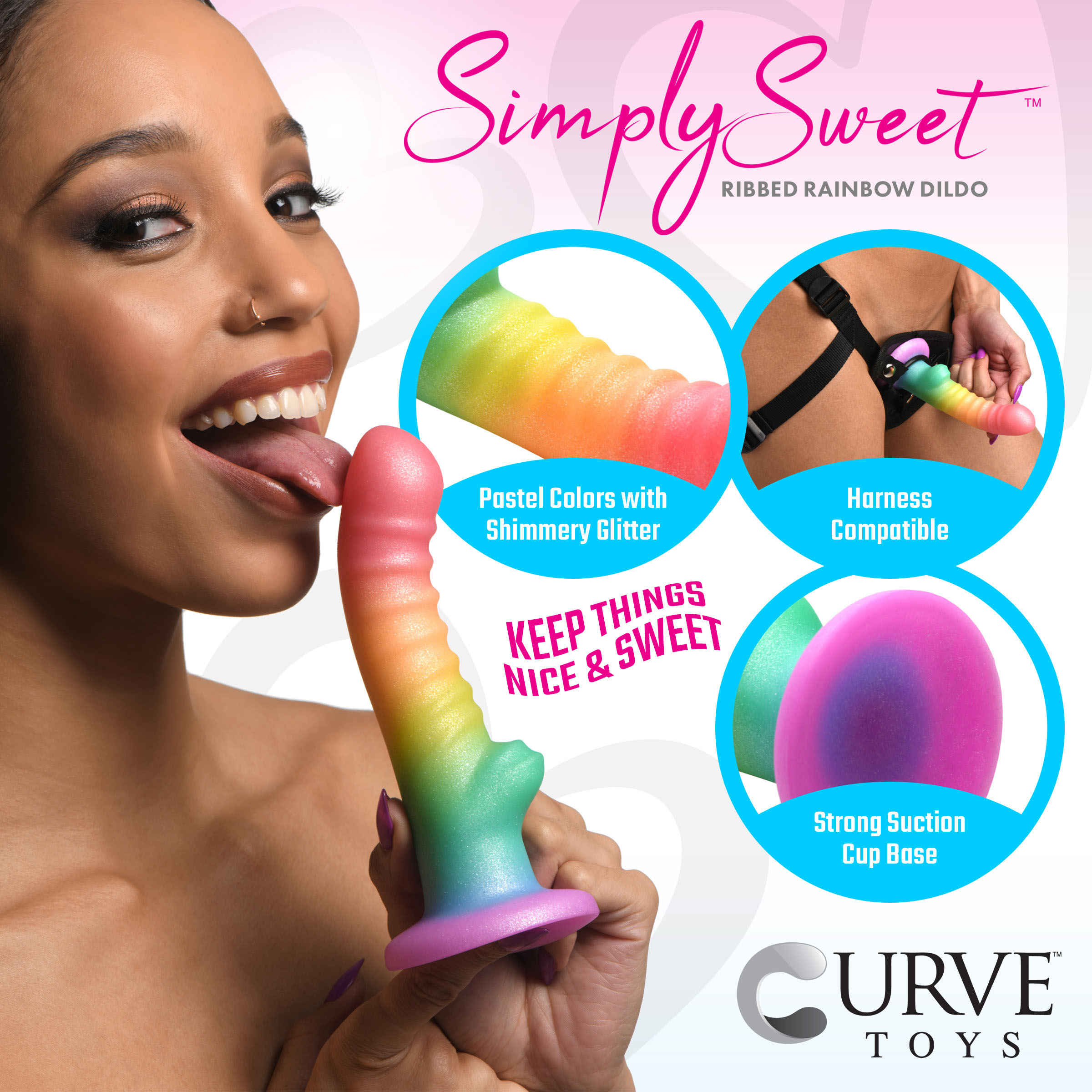 Ribbed Rainbow Silicone Dildo Sex Toy Distributing picture