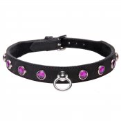 Leather Rhinestone Collar- Amethyst
