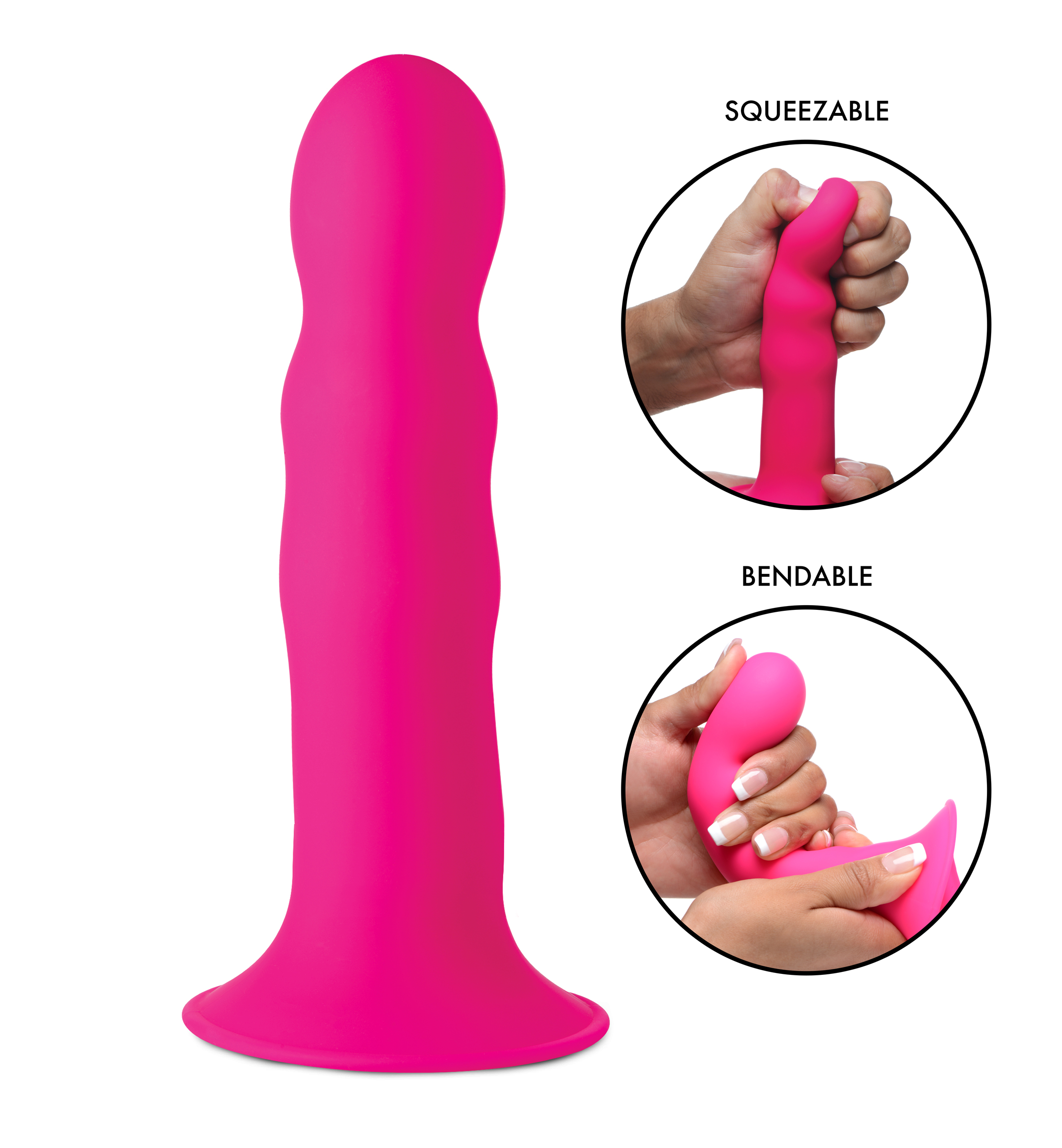 Squeezable Wavy Dildo - Pink.